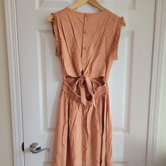 Pink Sleeveless Midi A-line Dress Button Up Cutout Back - Picture 2 of 4